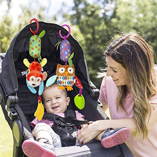 WolinTek 4 PCS Juguetes Colgantes de Animales para bebés, Colgantes para cochecitos de bebé,Sonajero recién Nacido, Sonajeros Suaves Juguetes para bebés de 3 6 9 12 Meses Niños y niñas