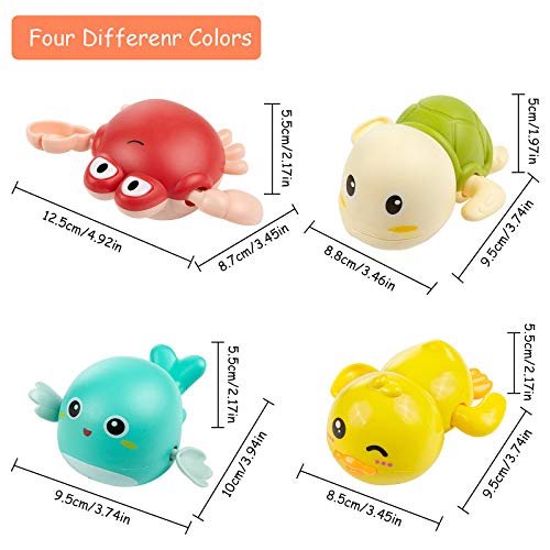 WolinTek 4 Piezas Juguetes de Baño para Bebés,Tortuga de Natación de Aparato de Relojería, Niños Juguete de Baño Tortuga Animal Juguete de Beñera para Bebé y Niñas