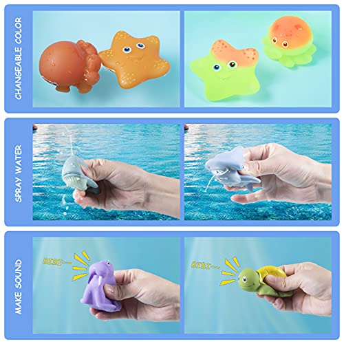 WolinTek 7 Piezas Juguetes De Baño,Juguetes Bañera, Juguete de Baño Juguetes de Goma para el Baño con Parpadeo Automático, Juegos de Agua Los Bebés Juguetes Educativos