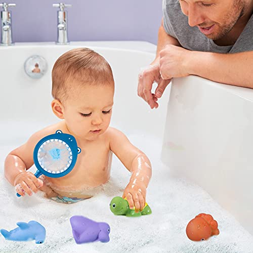 WolinTek 7 Piezas Juguetes De Baño,Juguetes Bañera, Juguete de Baño Juguetes de Goma para el Baño con Parpadeo Automático, Juegos de Agua Los Bebés Juguetes Educativos