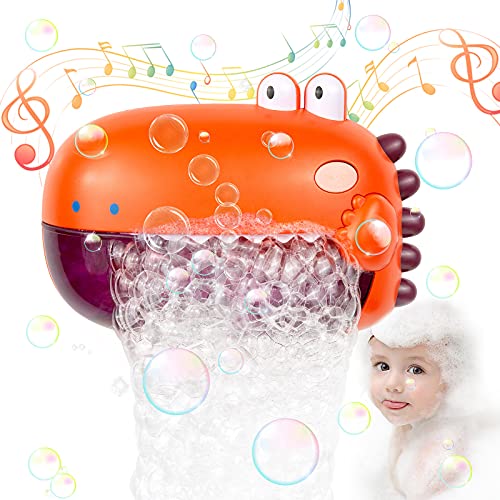 WolinTek Juguete de Baño para Bebé, Máquina de Burbujas para Bañera, Dinosaurio de Juguete con Melodías Musicales,Burbuja de Baño Juguetes para Niños (Amarillo)