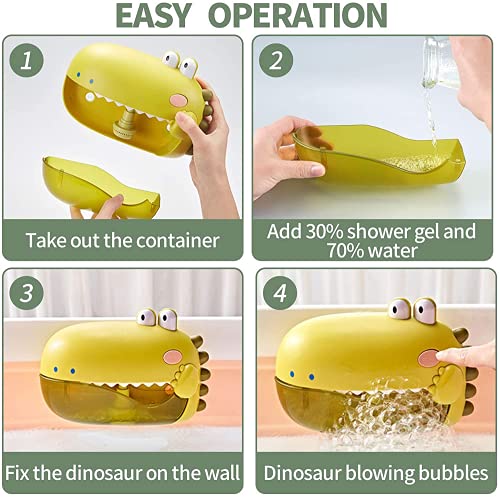 WolinTek Juguete de Baño para Bebé, Máquina de Burbujas para Bañera, Dinosaurio de Juguete con Melodías Musicales,Burbuja de Baño Juguetes para Niños (Verde)