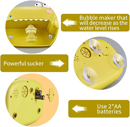 WolinTek Juguete de Baño para Bebé, Máquina de Burbujas para Bañera, Dinosaurio de Juguete con Melodías Musicales,Burbuja de Baño Juguetes para Niños (Amarillo)