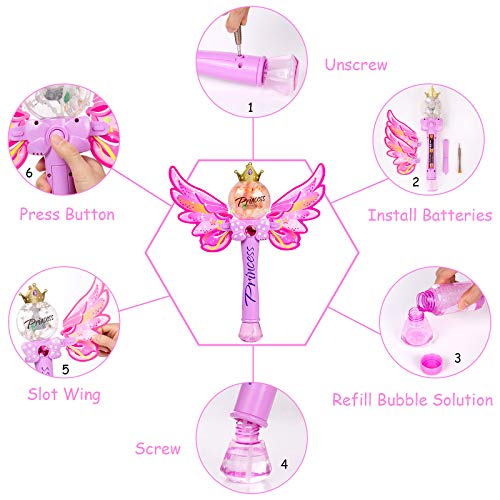 WolinTek Maquina Burbujas para Niños, Máquina de Burbujas de Varita Hadas Mariposa con Música y Luz, Soplador de Pompas Jabon Bubble Maker para Niños y Adultos para Bodas,Fiestas, Cumpleaños