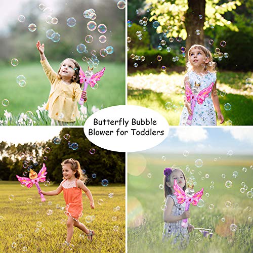 WolinTek Maquina Burbujas para Niños, Máquina de Burbujas de Varita Hadas Mariposa con Música y Luz, Soplador de Pompas Jabon Bubble Maker para Niños y Adultos para Bodas,Fiestas, Cumpleaños