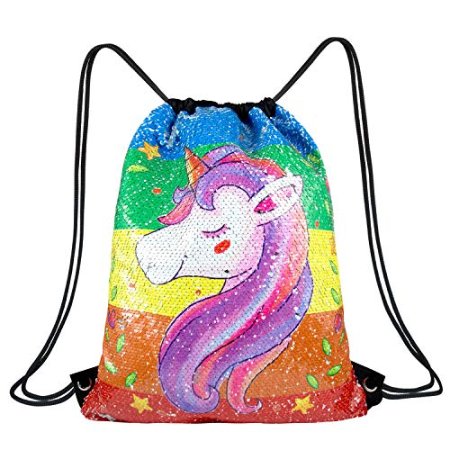 WolinTek Mochila de Lentejuelas Bolsa Unicornio Mochilas Sirena Bolsa de Lentejuelas Magic Reversible Mochila Brillante Bolsa para para Niñas, Mujeres y Niños,40 × 33 cm