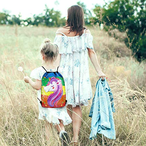 WolinTek Mochila de Lentejuelas Bolsa Unicornio Mochilas Sirena Bolsa de Lentejuelas Magic Reversible Mochila Brillante Bolsa para para Niñas, Mujeres y Niños,40 × 33 cm