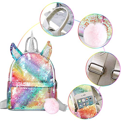 WolinTek Mochila de Unicornio, Mochila Escolar para niña, Mochila de Lentejuelas, Mochila de Viaje,Mochila de Moda Cute Glitter Girl