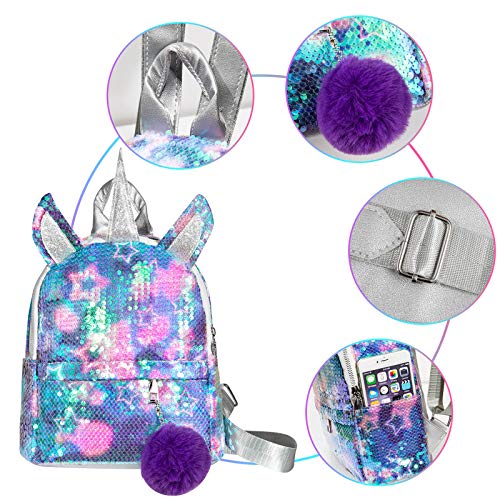 WolinTek Mochila de Unicornio, Mochila Escolar para niña, Mochila de Lentejuelas, Mochila de Viaje,Mochila de Moda Cute Glitter Girl,Mochila de Lentejuelas para Niñas