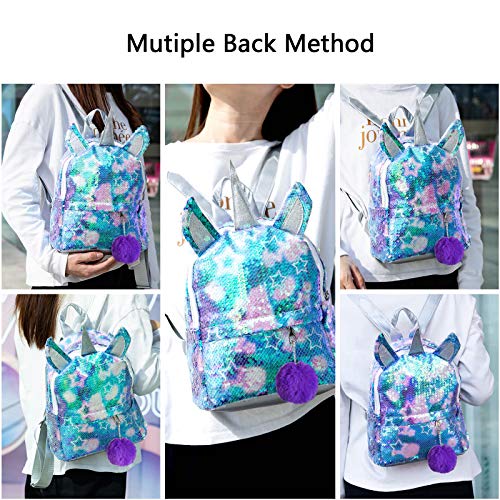 WolinTek Mochila de Unicornio, Mochila Escolar para niña, Mochila de Lentejuelas, Mochila de Viaje,Mochila de Moda Cute Glitter Girl,Mochila de Lentejuelas para Niñas