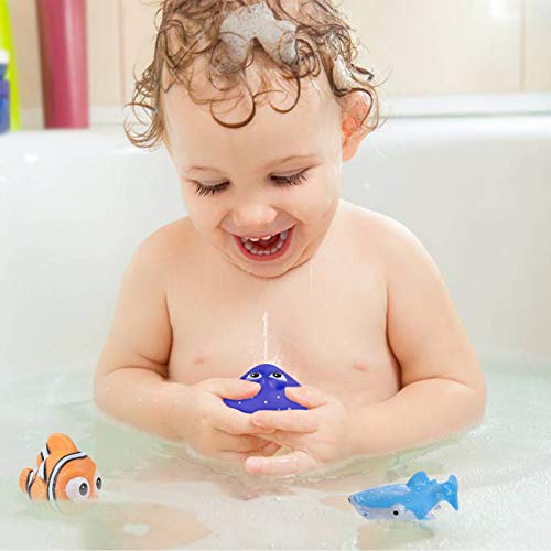 WolinTek Océano Squirting Juguete del Baño,4 Pack Juguetes de Baño Flotante,Juguetes de Natación del Flotante para Bebe,Animales Marinos Juguetes bañera Bebe para niños