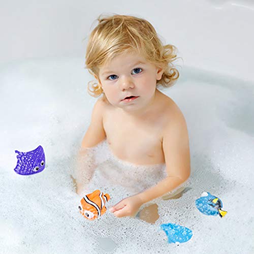 WolinTek Océano Squirting Juguete del Baño,4 Pack Juguetes de Baño Flotante,Juguetes de Natación del Flotante para Bebe,Animales Marinos Juguetes bañera Bebe para niños