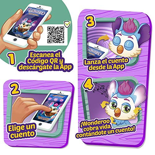 Wonderoo - Wonderoo Cuentacuentos Electrónico para niños Interactivo, Movimiento y Luz antimiedos, Apagado automático Cuentos infantiles y Nanas bebés 18 meses en Español, Inglés, (46482)