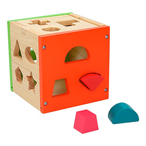 WOOMAX Cubo actividades de madera 14 piezas, multicolor (Colorbaby 42139)