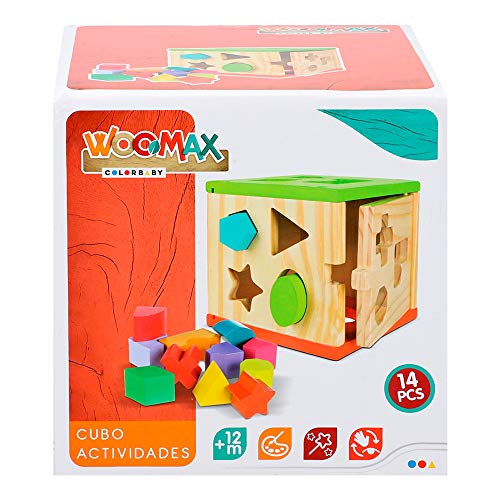 WOOMAX Cubo actividades de madera 14 piezas, multicolor (Colorbaby 42139)