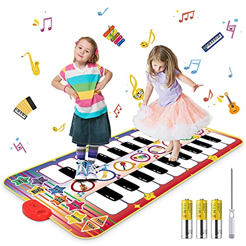 WOSTOO Alfombrilla de Piano, Alfombra Musical con10 Teclas y8 Instrumentos, Tapetes de Baile para Niñas Juguetes Educativos ,Juguetes Musicales para Bebés Niños Regalo (140 * 71 cm)