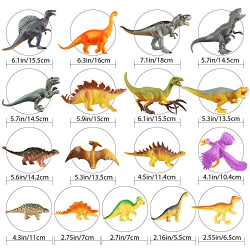 WOSTOO Juego de Dinosaurios, Dinosaurios Juguetes17 Piezas Juguete Dinosaurio & 1 Piezas Huevos de Dinosaurio con 5 Plantas Figura de Dinosaurio Regalo para Chicos Niños