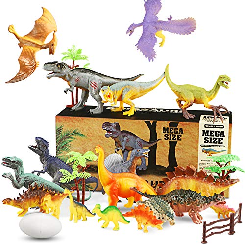 WOSTOO Juego de Dinosaurios, Dinosaurios Juguetes17 Piezas Juguete Dinosaurio & 1 Piezas Huevos de Dinosaurio con 5 Plantas Figura de Dinosaurio Regalo para Chicos Niños