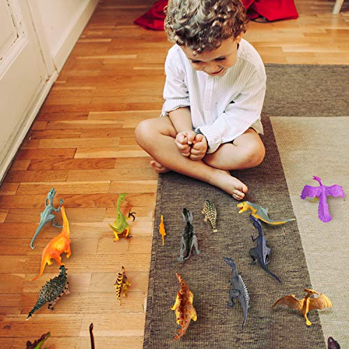 WOSTOO Juego de Dinosaurios, Dinosaurios Juguetes17 Piezas Juguete Dinosaurio & 1 Piezas Huevos de Dinosaurio con 5 Plantas Figura de Dinosaurio Regalo para Chicos Niños