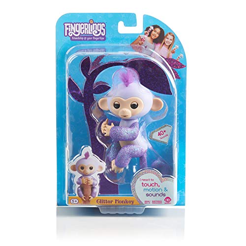 WowWee - Fingerlings Kiki, Monito Interactivo en color morado con purpurina (WowWee 3762) , color/modelo surtido