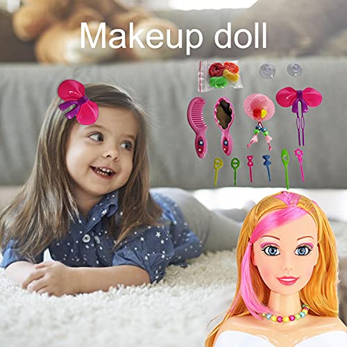 WUSHUN Cabeza De Vestir Y Maquillaje, Cabeza De Muñeca De Rapunzel, Estuche De Peluquería, Bolsa De Maquillaje para Muñeca para Princesita