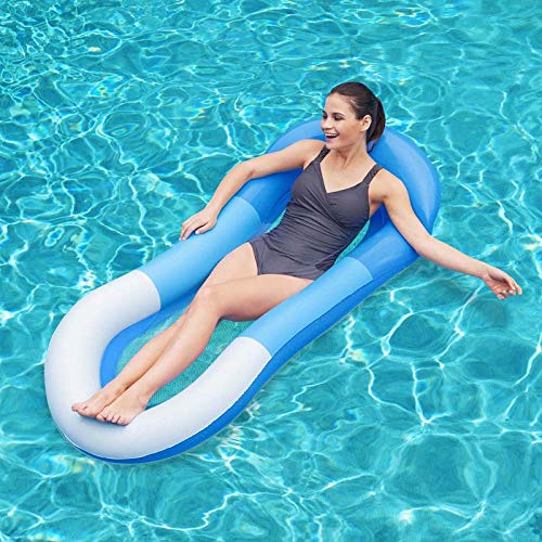 Wuudi 160 * 84 CM Colchón de Aire Hamaca de Agua para Piscina con Malla Inflable Flotador Cama Flotante Colchón de Agua Sofá para Piscina y Playa para Adultos y niños