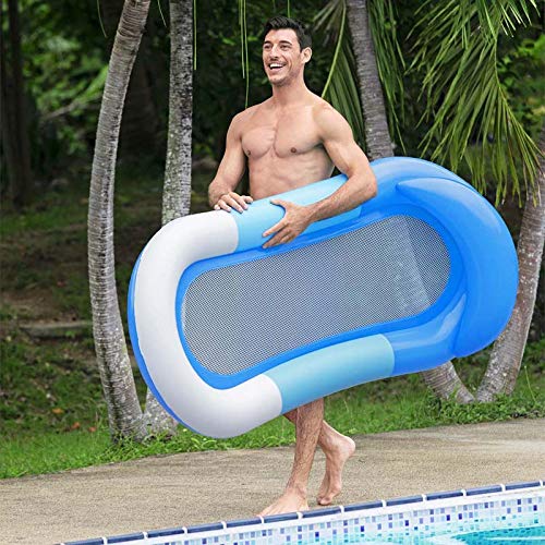 Wuudi 160 * 84 CM Colchón de Aire Hamaca de Agua para Piscina con Malla Inflable Flotador Cama Flotante Colchón de Agua Sofá para Piscina y Playa para Adultos y niños