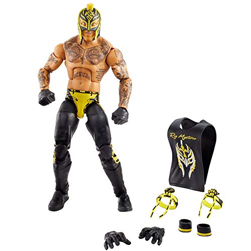 WWE Élite Figura Rey Mysterio, muñeco articulado de juguete con accesorios (Mattel GVC01)