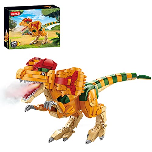 WWEI Juguete de construcción de dinosaurio, Spinosaurus con módulo de pulverización Jurassic World para niños, 1355 bloques de sujeción, compatible con Lego