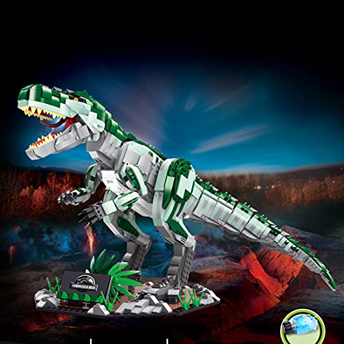 WWEI Juguete dinosaurio modelo de bloques de construcción con luz, serie dinosaurios Indominus Rex para niños, 2170 piezas de bloques de construcción compatible con Lego