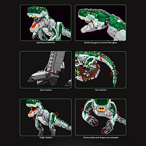 WWEI Juguete dinosaurio modelo de bloques de construcción con luz, serie dinosaurios Indominus Rex para niños, 2170 piezas de bloques de construcción compatible con Lego