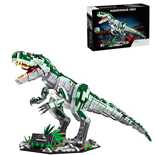 WWEI Juguete dinosaurio modelo de bloques de construcción con luz, serie dinosaurios Indominus Rex para niños, 2170 piezas de bloques de construcción compatible con Lego