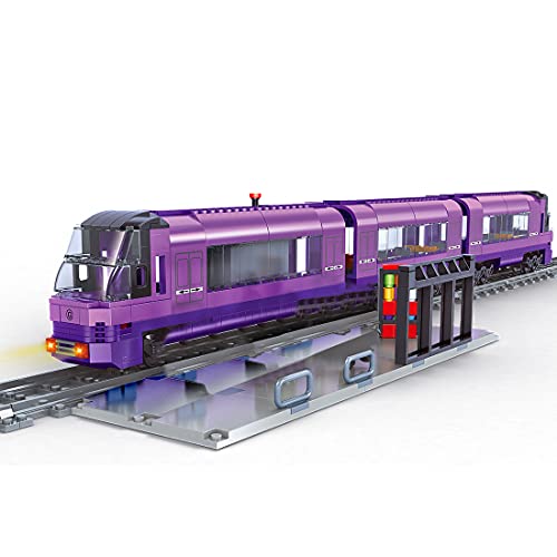 WWEI Tren de alta velocidad para ciudad, modelo con rieles, tren de ciudad con motor, música y LED, juego de iluminación compatible con Lego