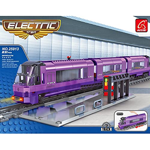 WWEI Tren de alta velocidad para ciudad, modelo con rieles, tren de ciudad con motor, música y LED, juego de iluminación compatible con Lego