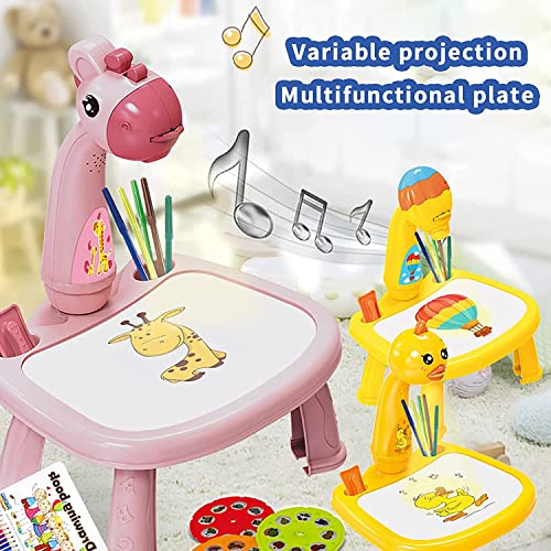 WYBF LED Art Drawing Projector,Trace and Draw Projector Toy with Light & Music,Child Smart Projector Sketcher Desk Learning Projection Painting Machine for Boy Girl (Pink)