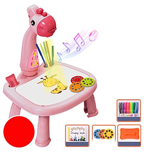 WYBF LED Art Drawing Projector,Trace and Draw Projector Toy with Light & Music,Child Smart Projector Sketcher Desk Learning Projection Painting Machine for Boy Girl (Pink)