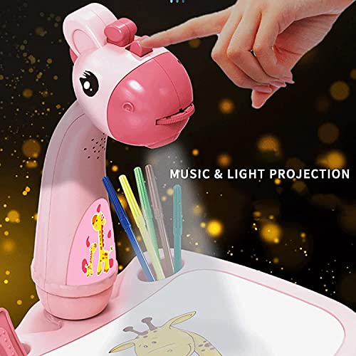 WYBF LED Art Drawing Projector,Trace and Draw Projector Toy with Light & Music,Child Smart Projector Sketcher Desk Learning Projection Painting Machine for Boy Girl (Pink)