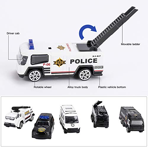 XDDIAS Coche de Policía de Juguete, 6 Pcs Aleación Modelo Camiones de Juguete, Diecast Vehículos de Policía Ambulancia Coche Patrulla Navidad Cumpleaños Regalo para Niños 3 Años