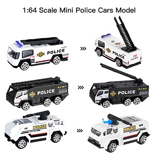 XDDIAS Coche de Policía de Juguete, 6 Pcs Aleación Modelo Camiones de Juguete, Diecast Vehículos de Policía Ambulancia Coche Patrulla Navidad Cumpleaños Regalo para Niños 3 Años