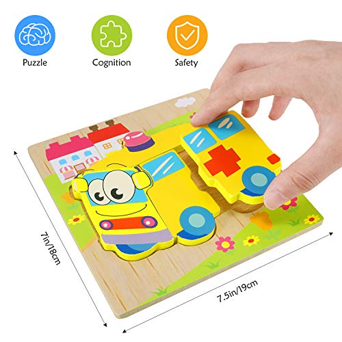 XDDIAS Puzzles de Madera Educativos, Juguetes Montessori para Bebé niños 1 2 3 4 5 6 años, Preescolar Juguetes Regalos, Regalo de cumpleaños, Navidad (4 Piezas) (Auto)