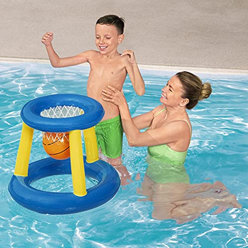 xianghaoshun Juego De Juegos De Voleibol De Piscina Inflable, Juego De Aro Flotante, Conjunto De Flotadores De La Piscina Inflable, Red De Voleibol con Arcos De Baloncesto, Bolas Incluidas