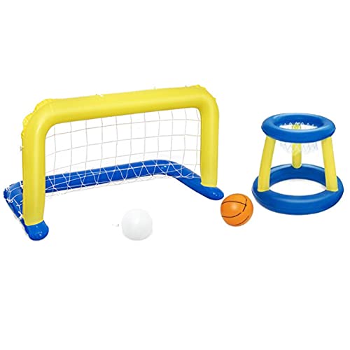 xianghaoshun Juego De Juegos De Voleibol De Piscina Inflable, Juego De Aro Flotante, Conjunto De Flotadores De La Piscina Inflable, Red De Voleibol con Arcos De Baloncesto, Bolas Incluidas