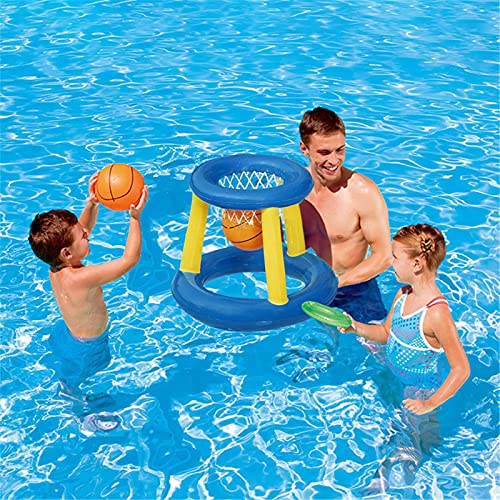 xianghaoshun Juego De Juegos De Voleibol De Piscina Inflable, Juego De Aro Flotante, Conjunto De Flotadores De La Piscina Inflable, Red De Voleibol con Arcos De Baloncesto, Bolas Incluidas