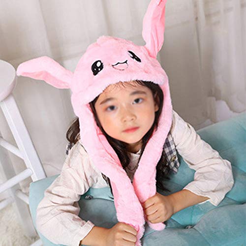 Xinlie Móviles Gorro de Conejo Felpa Animal Oreja Sombrero Sombrero de Conejo Gorro de Oreja de Conejo Peluche Oreja Puede Moverse hacia Arriba y Abajo con Orejas para Regalo De Cumpleaños (Rosado)