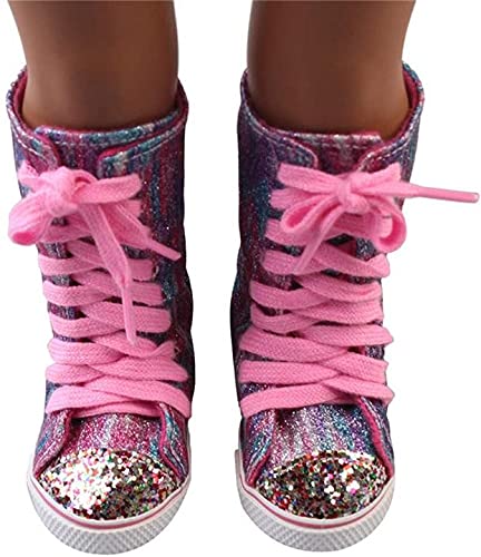 XinYiC Zapatos de muñeca Botas de becerro para muñecas de 18 pulgadas American Girl Doll Our Generation Journey Girl Doll - Botas planas con cordones Accesorios de juguete Decoraciones de muñeca