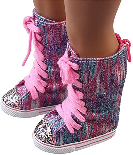 XinYiC Zapatos de muñeca Botas de becerro para muñecas de 18 pulgadas American Girl Doll Our Generation Journey Girl Doll - Botas planas con cordones Accesorios de juguete Decoraciones de muñeca