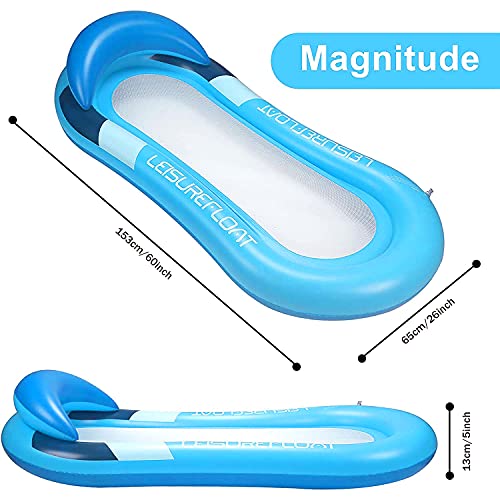 Xnuoyo Colchoneta Piscina Tumbona, Hamaca Flotante, Pool Colchón Hinchable, Flotador Piscina Playa Cama de Agua Flotador de Malla Tumbona Inflable del Agua Hinchable Colchón de Aire Adultos (Azul)