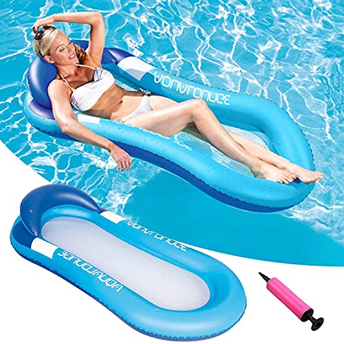 Xnuoyo Colchoneta Piscina Tumbona, Hamaca Flotante, Pool Colchón Hinchable, Flotador Piscina Playa Cama de Agua Flotador de Malla Tumbona Inflable del Agua Hinchable Colchón de Aire Adultos (Azul)