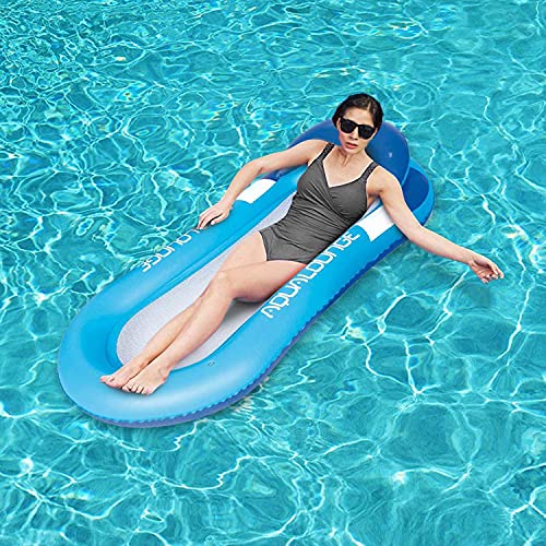 Xnuoyo Colchoneta Piscina Tumbona, Hamaca Flotante, Pool Colchón Hinchable, Flotador Piscina Playa Cama de Agua Flotador de Malla Tumbona Inflable del Agua Hinchable Colchón de Aire Adultos (Azul)