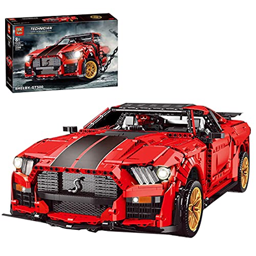 Xshion Bloques de construcción de piezas de montaje de coche para Ford Mustang Shelby GT500, 3386 + Tile Technik coche deportivo, coche de carreras, modelo compatible con la técnica Lego.